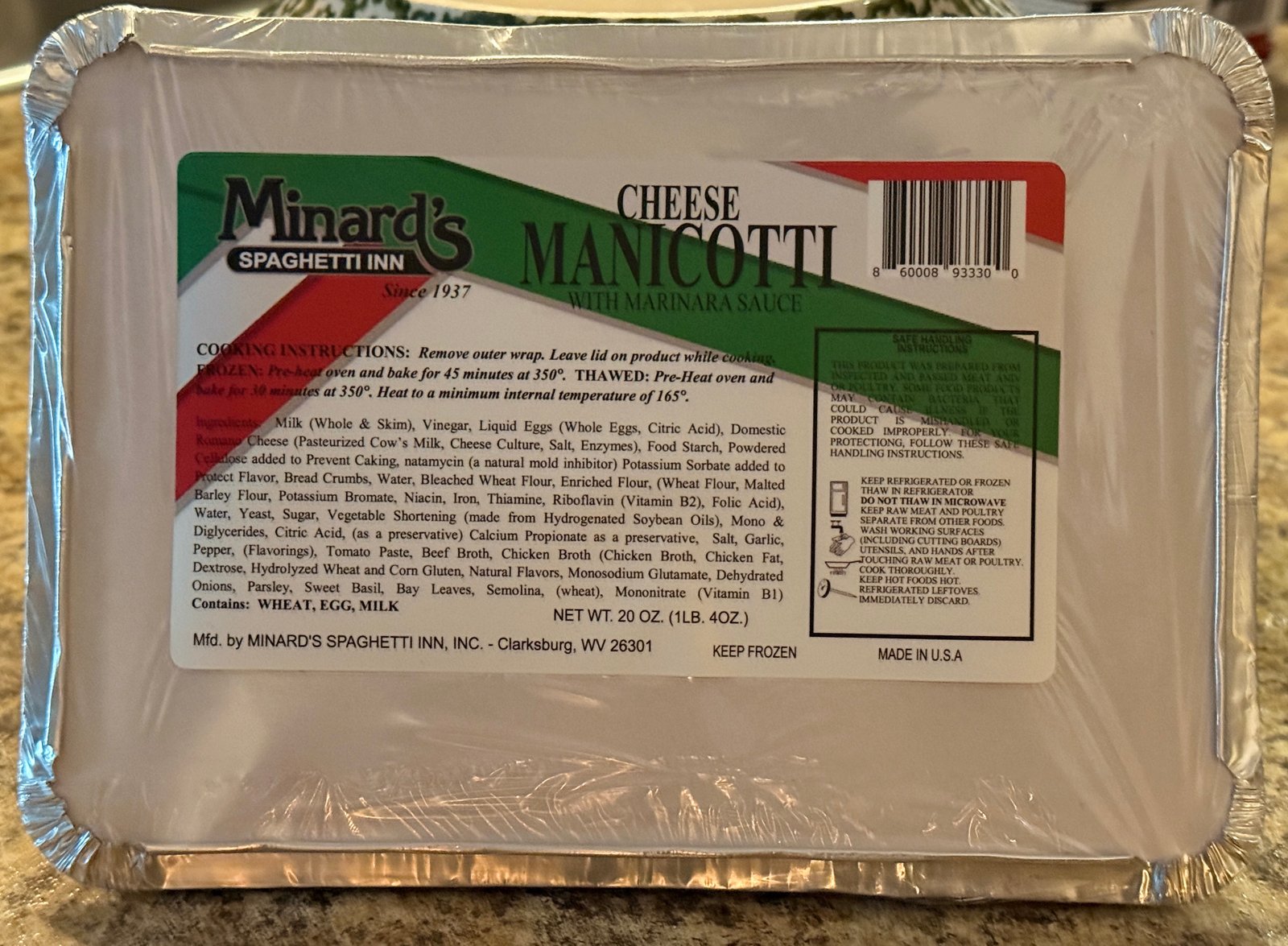 Minard’s Cheese Manicotti with Marinara